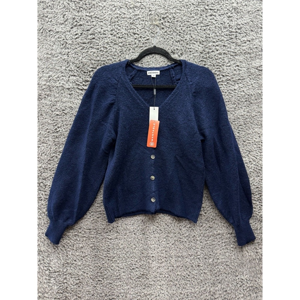 NWT Vigoss Solid V Neck Long Sleeve Cardigan Navy Blue‎ Womens Size M